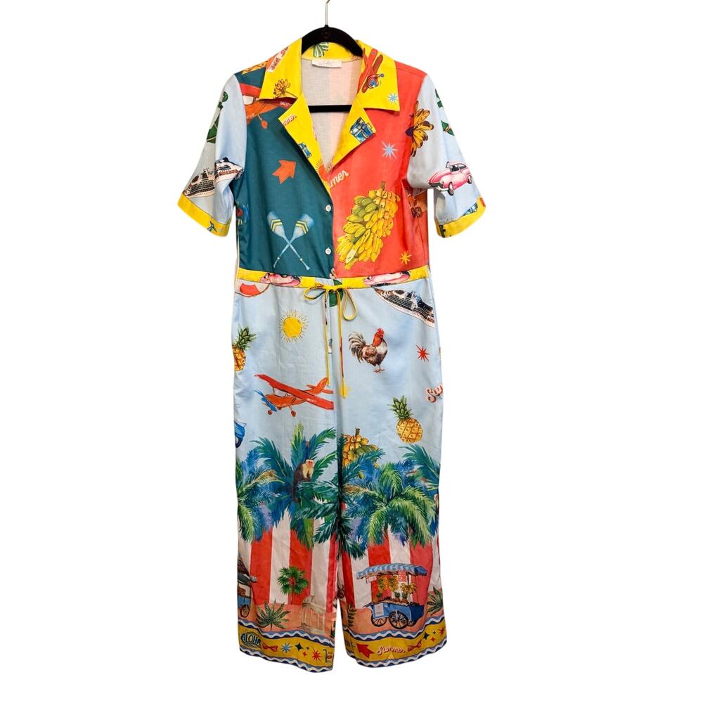 Endless Mcon Tropical Vacation Jumpsuit Large Resortwear Novelty Boho Artwear